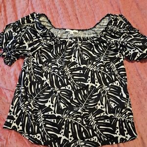 Perseption Concept Black and White Tropical Leaf Blouse